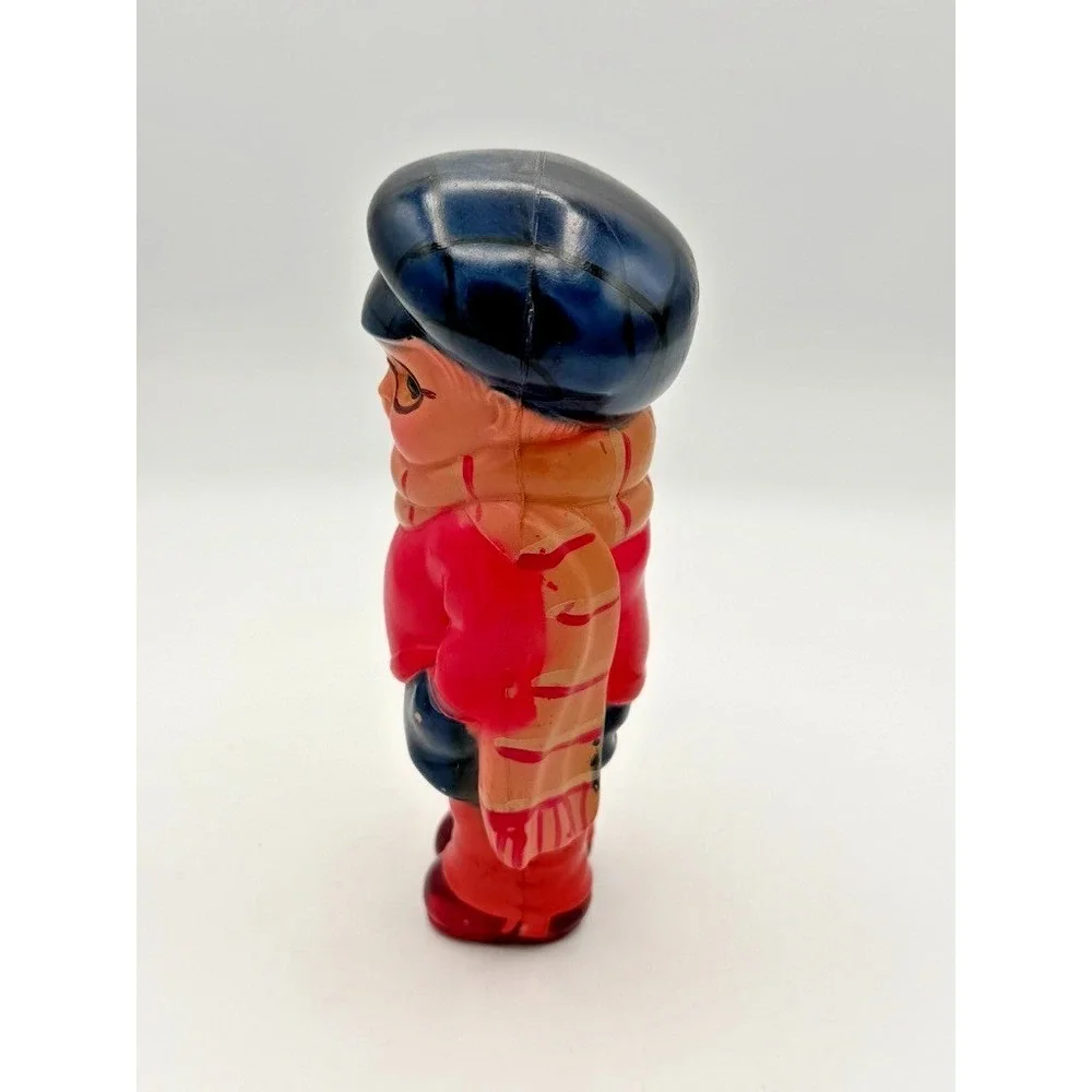 Vintage Rubber Squeeze Toy Boy w Glasses Hat Figure 5